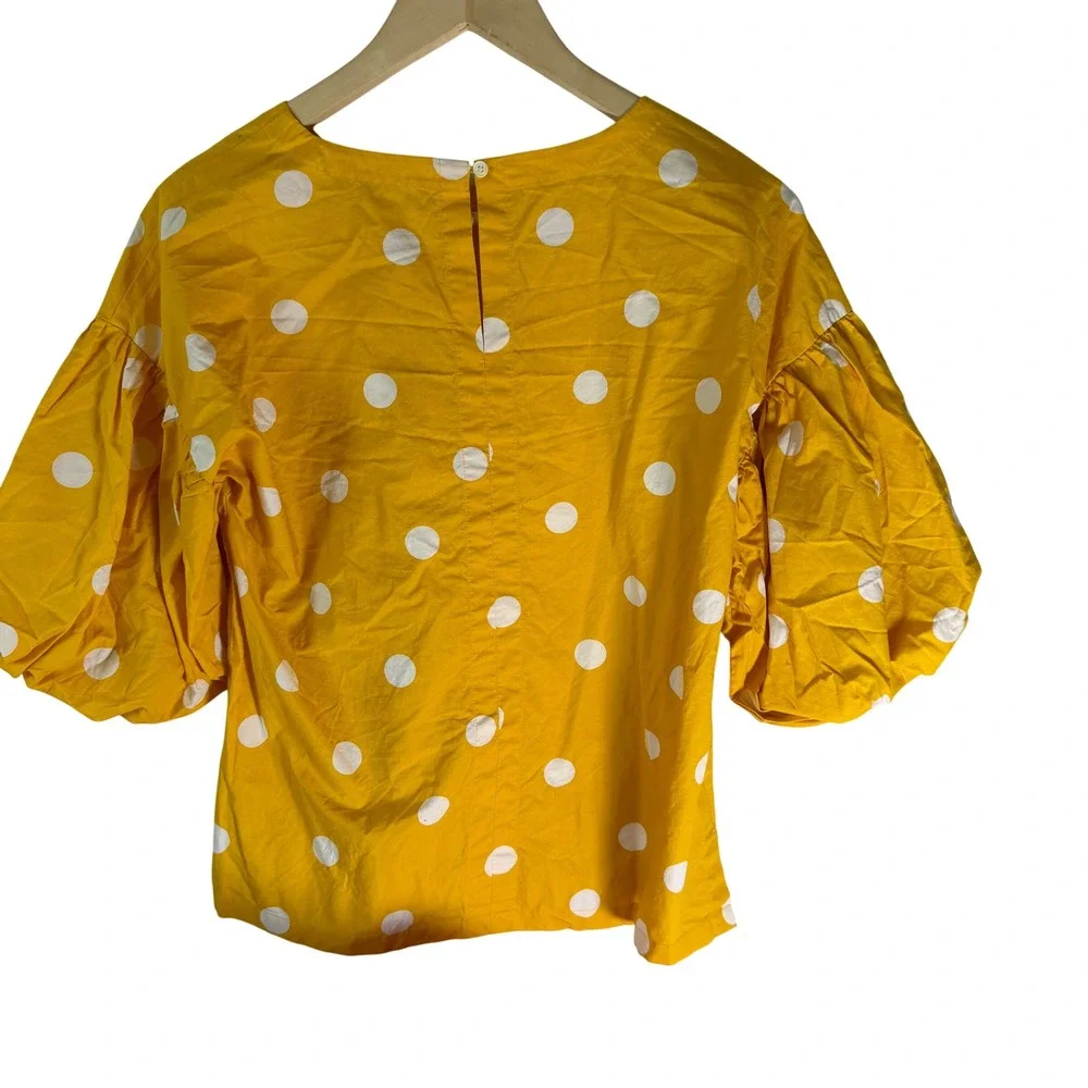 LOFT Yellow Polka Dot Puff Sleeve Blouse Top XS‎ 452455